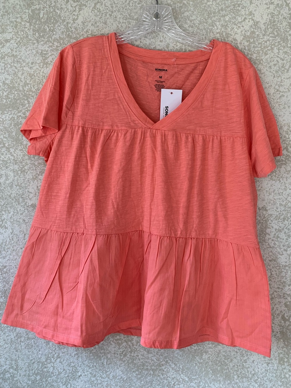Sonoma Coral Tiered V-Neck Short‎ Sleeve Tunic Medium NWT Cotton Coastal